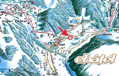 Plan de Chatel : Hotel situ  deux pas du centre de la station de chtel. vous pourrez rejoindre facilement les pistes de ski relies au domaine des portes du soleil. notre htel est a quelques pas du village (office du tourisme, glise, poste).